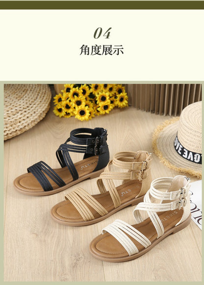New 2025 European And American Fashion Comfortable Breathable Exposed Toe Thick Sole Soft Sole Crossed Roman Sandal Boots