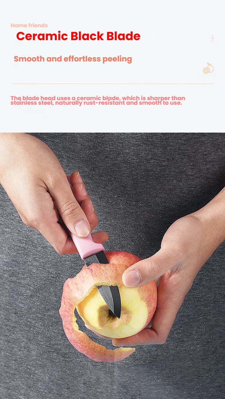 Portable Food Safety Black Zirconium Ceramic Fruit Peeling Knife With A Safety Blade Guard Cover Suitable For Kitchen Use