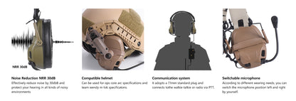 GEN 6 Tactical Headset Hunting Shooting Noise Reduction Headset for OPS Core ARC and Wendy M-LOK Helmet Head Mounted 2 in 1