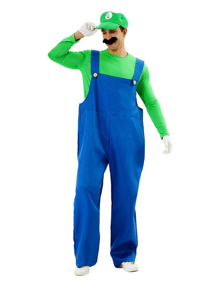 Game Super Luigi Brothers Uniform Funny Anime Adult Men Woman Halloween Carnival Performances Costume with Hat Mustache Gloves