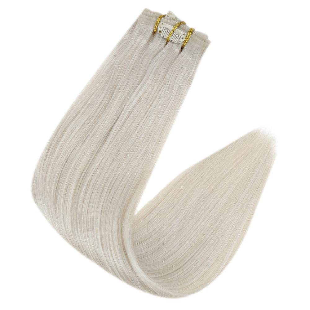 Full Shine PU Clip Hair Extensions Cabelo Humano Remy 100g Extensões Invisíveis Sem Costura de Cabelo Humano Clip-In Cor Balayage Loiro