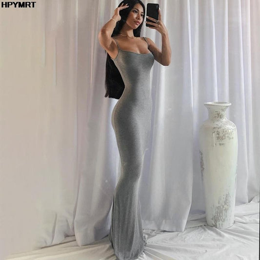 Satin Slip Sleeveless Backless Slim Sexy Maxi Dress 2022 Spring Women Party Y2K