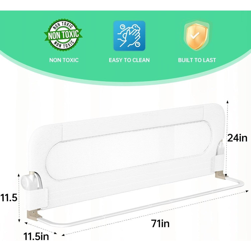 Toddler Folding Bed Rail with Enhanced Safety Anchors, Suitable for Bunk, Full, Queen, King, and Twin Beds (White)