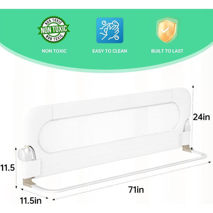Toddler Folding Bed Rail with Enhanced Safety Anchors, Suitable for Bunk, Full, Queen, King, and Twin Beds (White)