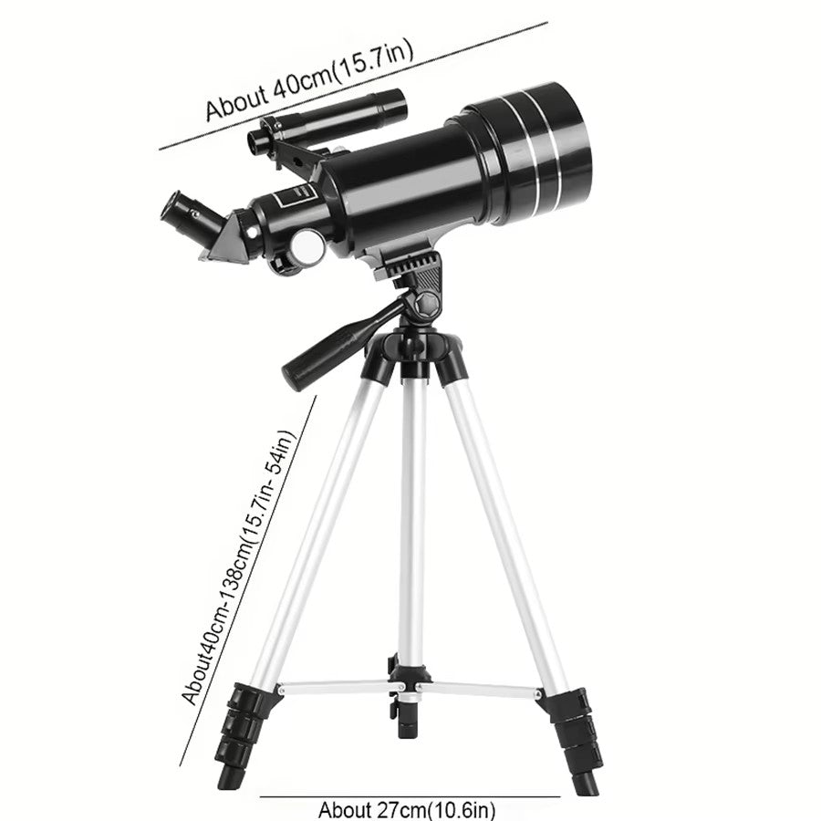 Telescópio astronômico todo preto 30070, telescópio com zoom de 15-150x, adequado para observar estrelas e a lua