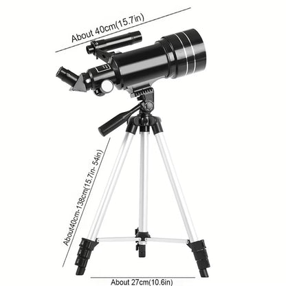 Telescópio astronômico todo preto 30070, telescópio com zoom de 15-150x, adequado para observar estrelas e a lua