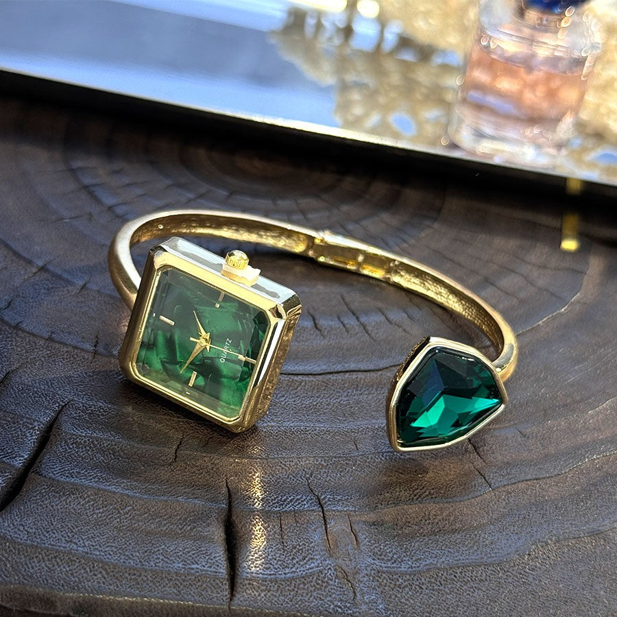 New Ladies Open Bracelet Watch Assorted Shaped Diamond Color Gemstone High-End Quartz Wristwatch Lazy Person's Stylish Timepiece