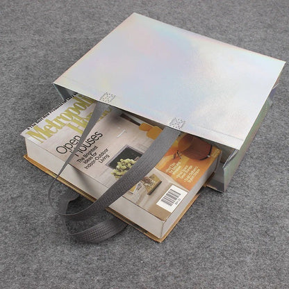 10Pcs Reusable Silver Laser Tote Bag Durable Non Woven Gift Shopping Bag for Wedding Bridesmaid Party Birthday Eco Friendly