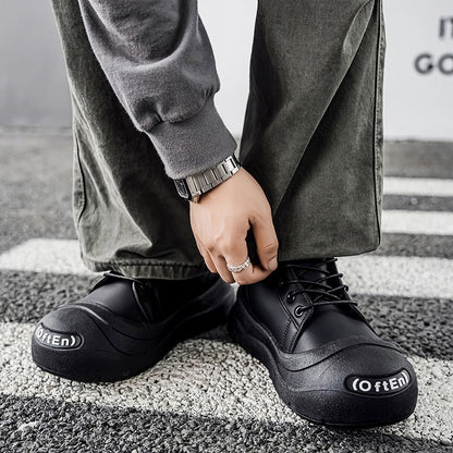 Large-size Autumn High-top Versatile Black Shoes, Men's Outdoor Anti-slip and Wear-resistant Casual Leather Boots