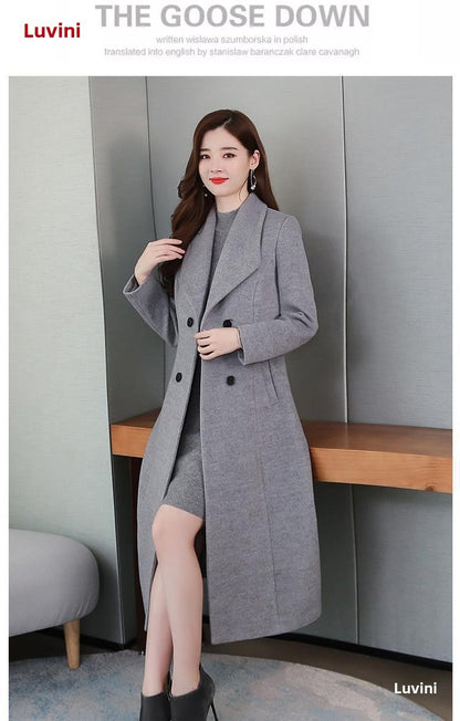 Plus Size Women's Overcoat Long Thickened Woolen Coat Long Collar Slim Fit Waist Cinched Outerwear Spring Autumn New Style Ho...