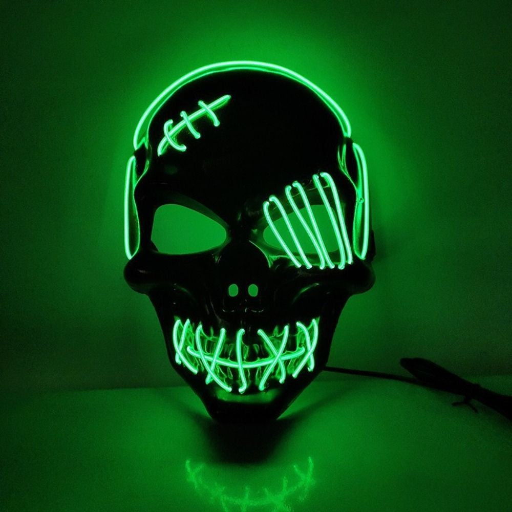 Gothic Halloween Skull Glowing Mask PP Cold Light Full Face Mask Headwear Eye Mask Costume Props Show