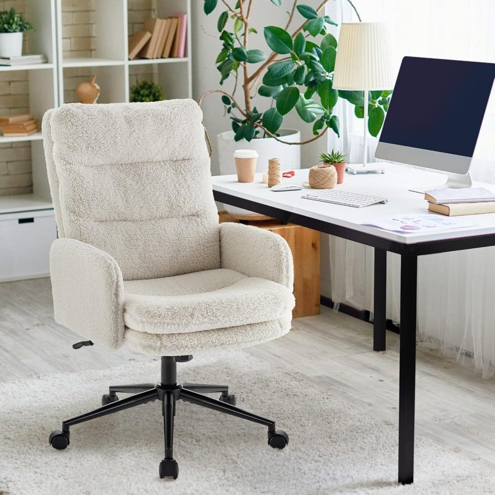High-Back Home Office Chair,Upholstered Desk Chair with Armrests,Height Adjustable Armchair with Wheels,Swivel Office Desk Chair