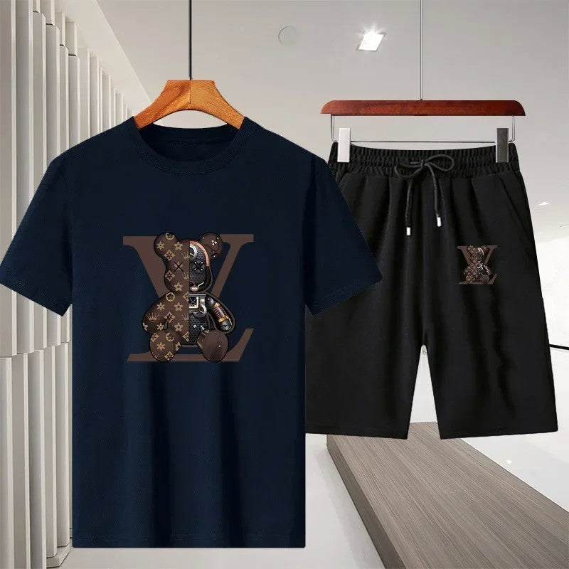 New 2025 summer leisure men's sports suit Outdoor hiking jogging men's short sleeve breathable T-shirt + shorts two-piece set