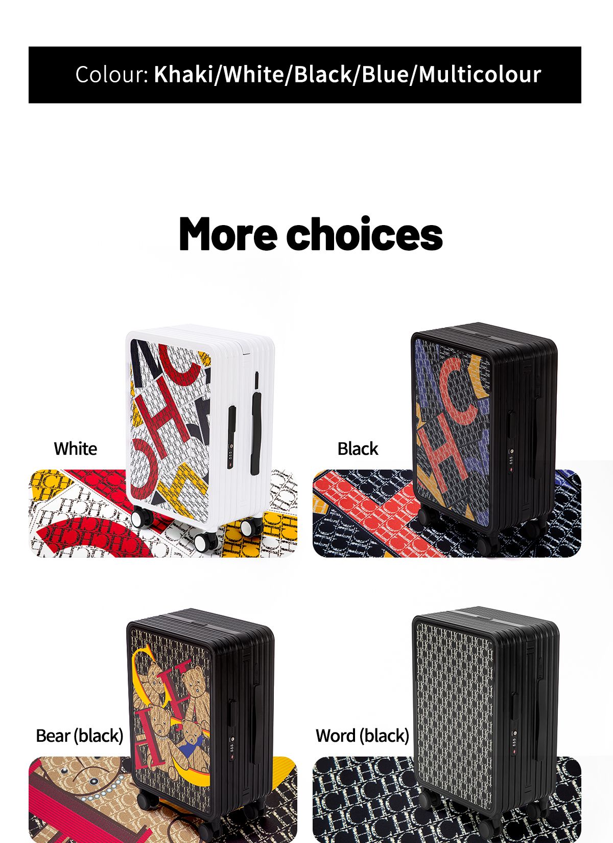 Classic Fashion Unisex New Roller Luggage Letter Design Large Capacity Business Travel Luggage