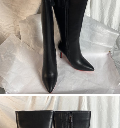 Ods Luxury Designer Sexy Pointed Toe Pole Knee High Brown Black Leather Red Sole Botas Mujer Boots For Women 8 10cm Big 41434546