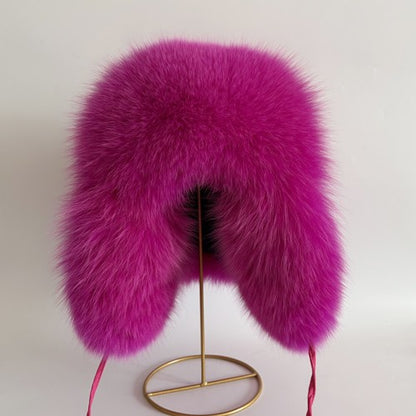 2025 Novo Chapéu Feminino Ushanka Russo de Pele de Raposa Natural Inverno Grosso Quente Orelhas Moda Chapéu Bomber Senhora Gorro Genuíno de Pele de Raposa Real