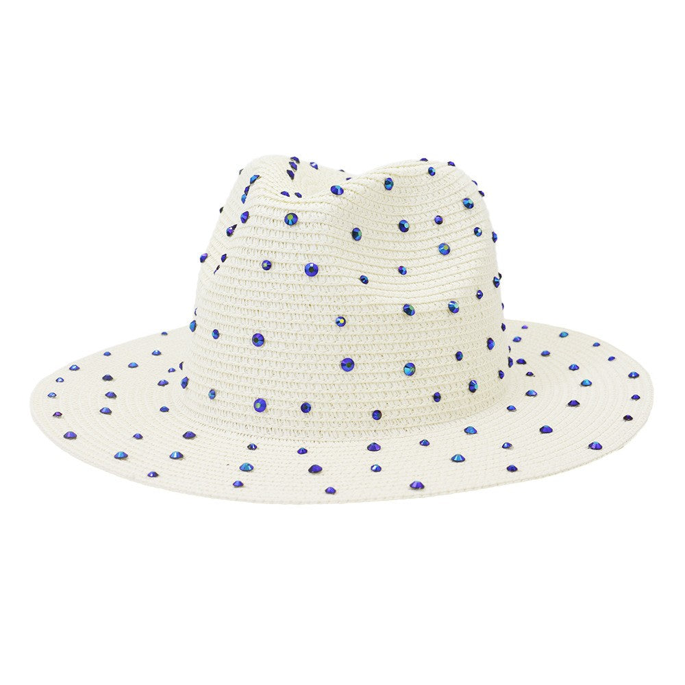 Hand made Diamond Straw Hat For Women's Summer Wide side Jazz Dress Cap Holiday Sun Protection Beach Hats
