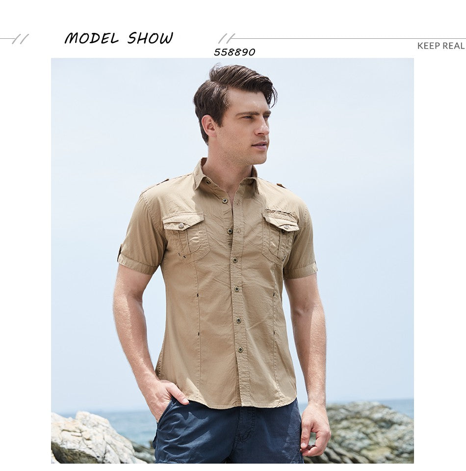 Men's Shirt 2024 New Men Cargo Shirt Fashion Casual Shirt Summer Style 100% Cotton Solid Mens Casual Shirt Plus Size S-3XL 55888