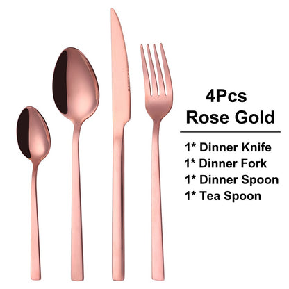 Black Cutlery Stainless Steel Western Tableware Mirror Knife Fork Spoon Dinnerware Kitchen Utensils 1/2/3/4/5 Set Flatware