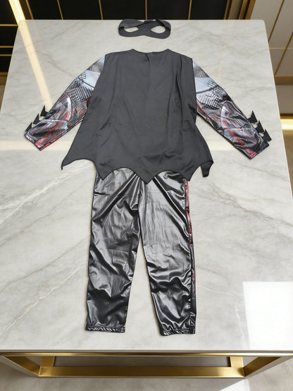 Kids Dark Hero Muscle Costume with Eye Mask, Boys Fancy Jumpsuit for Halloween Cosplay Party