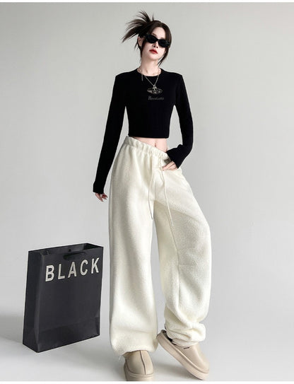 2025 New Winter Velvet Thick Pants Men Warm Straight Casual Pants Streetwear Loose Wide Leg Pants Thicken Lamb Wool Trousers