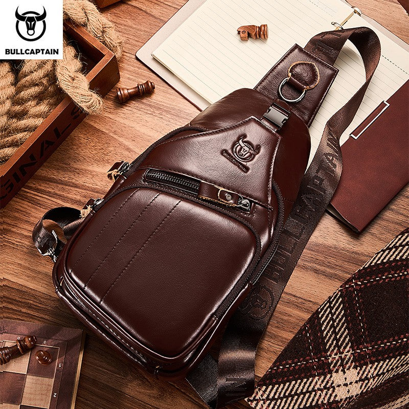 BULLCAPTAIN Bag Genuine Leather Chest Bag Men's Fashion Style Casual Straddle Bag Business Large Capacity Leather Men's Luggage