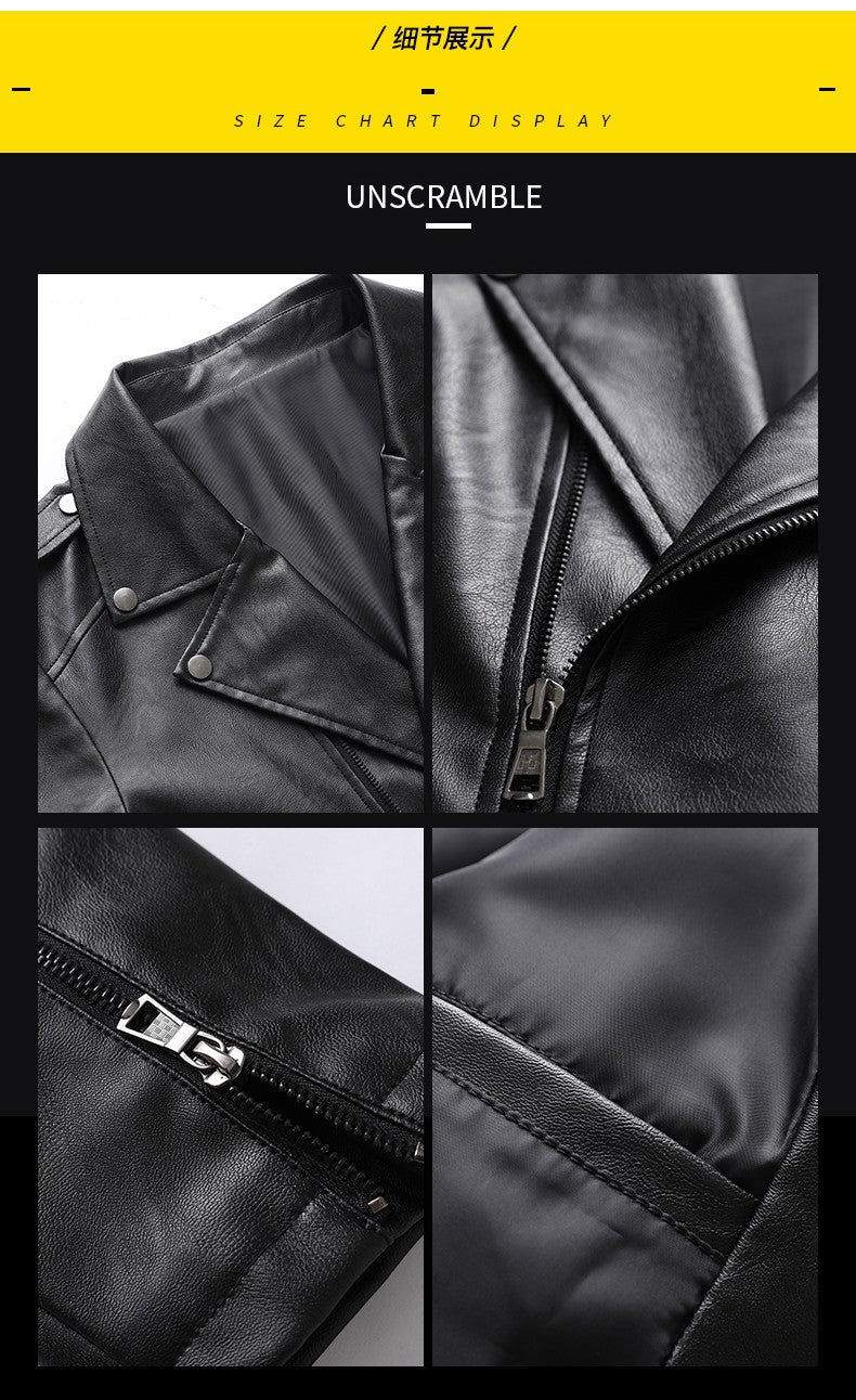 Men's Black PU Leather Jacket Men's  Zipper Leather Jacket Vintage Men's Leather Jacket Men's Leather Motorcycle Jacket