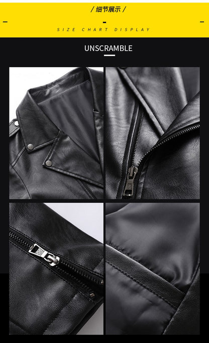 Men's Black PU Leather Jacket Men's  Zipper Leather Jacket Vintage Men's Leather Jacket Men's Leather Motorcycle Jacket