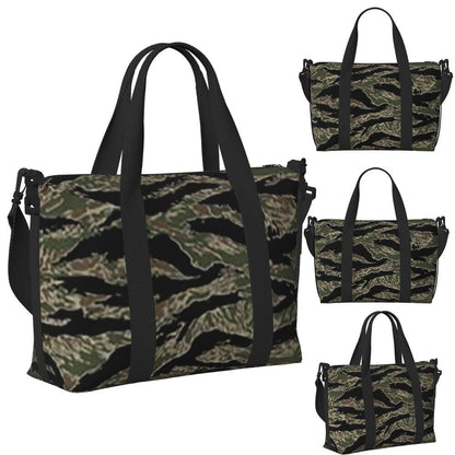 Tiger Stripe Camouflage Military Camo Beach Travel Bag Large Capacity Tote Bags for Gym Yoga Women Shopping Duffle Shoulder Bag