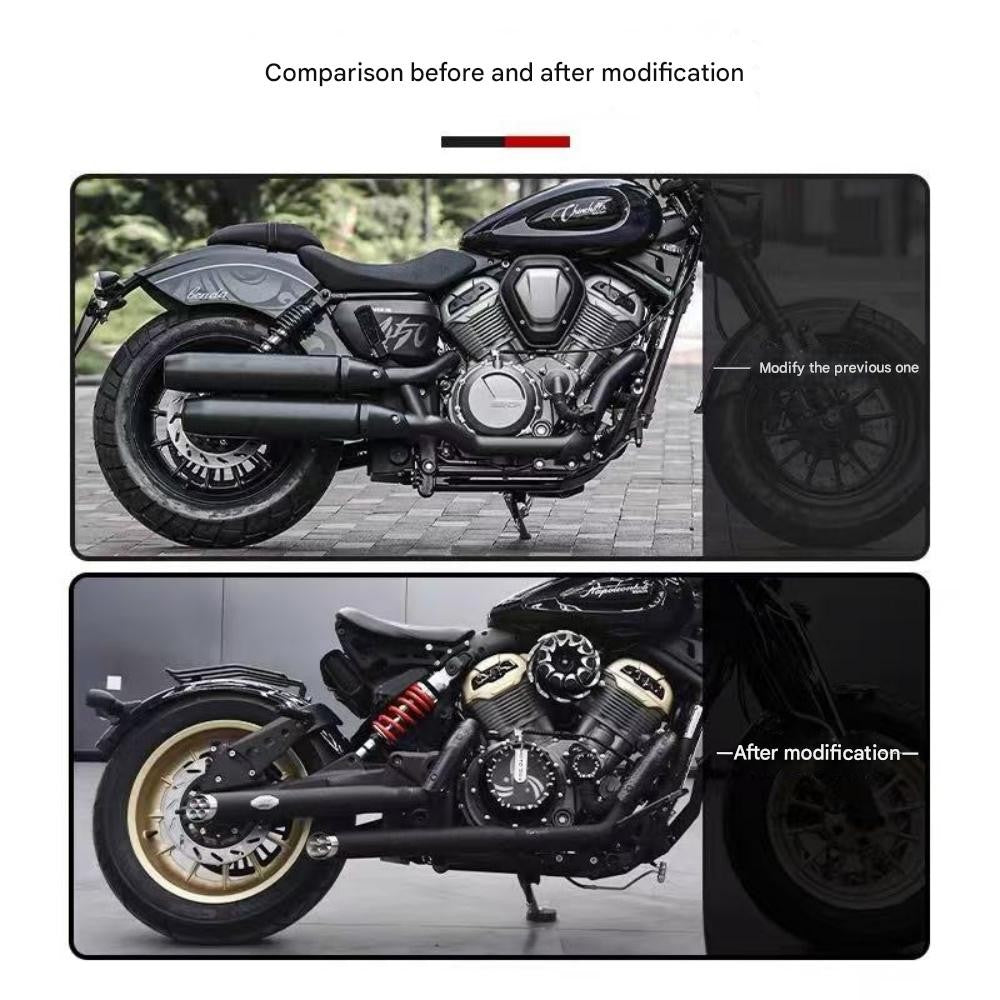 For Benda Chinchilla 450/500, the modified accessory features a rattlesnake exhaust pipe with dual outlets on the right side.