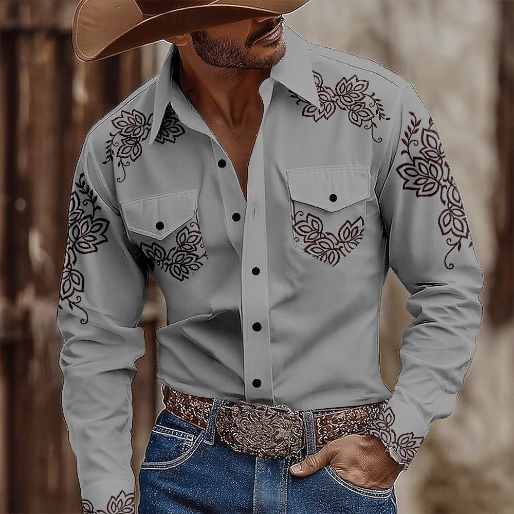 Men's Vintage 3D Printed Cowboy Shirt Long Sleeve Shirt Street Fashion Classic Shirt New Western Shirt