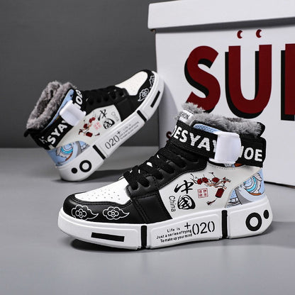 Mens Board Shoes 2025 Winter New High Top Winter Warm Casual Sports Shoes Flat Cotton Comfortable Outdoor Walking Shoes for Men