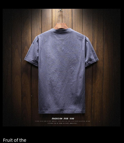 Men's Summer Loose-fit Short Sleeve Linen T-shirt Cotton Linen Body Solid Color Breathable V-neck Thin Top