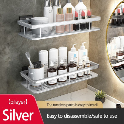 Prateleira de Armazenamento para Banheiro Aço Inoxidável Antiferrugem Prateleira de Chuveiro com Ventosa Utensílios Domésticos de Armazenamento