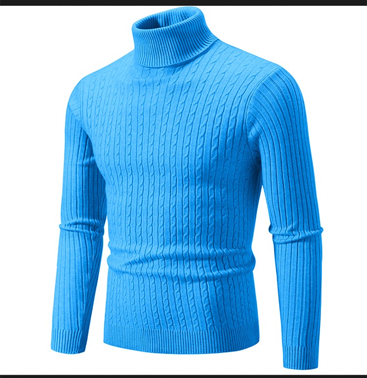 Autumn and Winter Men's Sweater Thin Elastic Fine Knitted Warm Top Versatile High Neck Solid Color Tight Fitting Pullover Top