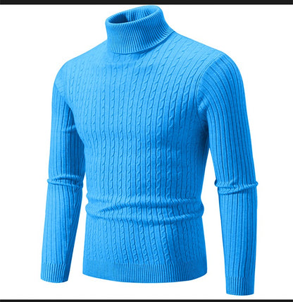 Autumn and Winter Men's Sweater Thin Elastic Fine Knitted Warm Top Versatile High Neck Solid Color Tight Fitting Pullover Top