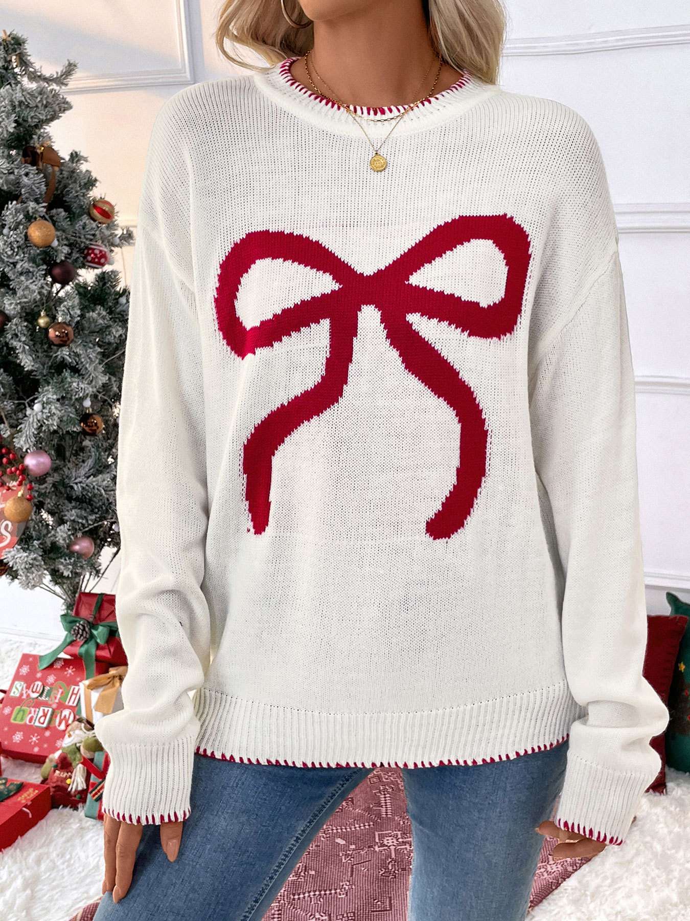 Autumn and winter new European and American fashionable loose long sleeved round neck pullover Christmas sweater