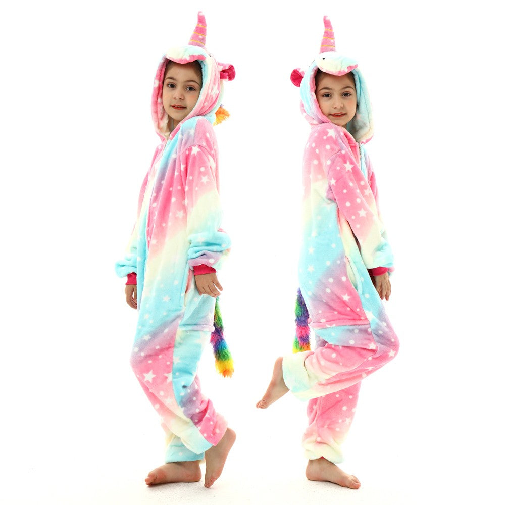 Winter Kids Pajama Sets Soft Warm Flannel Unicorn Costume Kigurumi Boy Girl Onesie Set Panda Tiger Bunny Deer Lion Pyjamas Suit