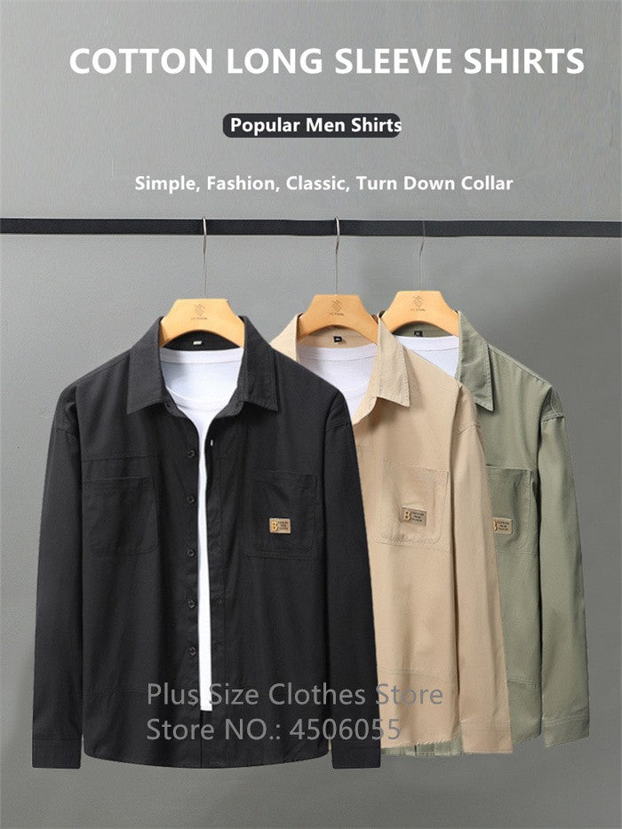 Loose Casual Boys Shirts Outdoor Long Sleeve Army Green Cotton 7XL 8XL 9XL 10XL 150KG Plus Size Cargo Blouses Black Men Clothes