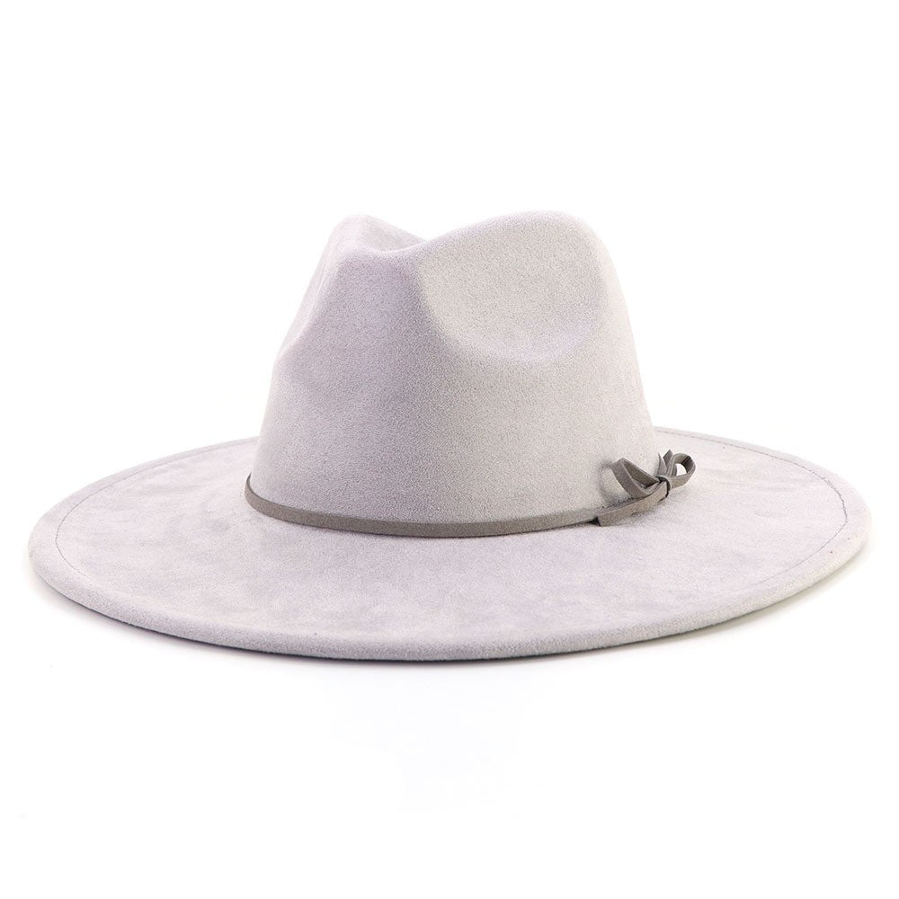 Suede fedora hat with same color accessories teardrop top wide brim hat for men and women Panama hat chapeau homme   sombrero