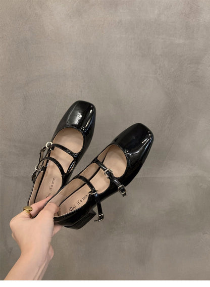 Mary Jane Shoes for Women  Retro Medium Heel Women's Single Shoes Fashion Gloss Soft Comfort Ballet Shoes Zapatos De Mujer