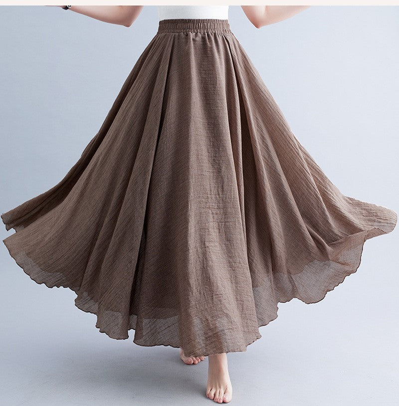 new 2020 Women Linen Cotton Long Skirts Elastic Waist Pleated Maxi Skirts Beach Boho Vintage Summer Skirts Faldas Saia