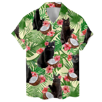Animal Cat Raccoon Hawaiian Shirts Men 3D Print Dinosaur Pattern Shirt Button Lapel Short Sleeves Fashion Aloha Shirt Clothing