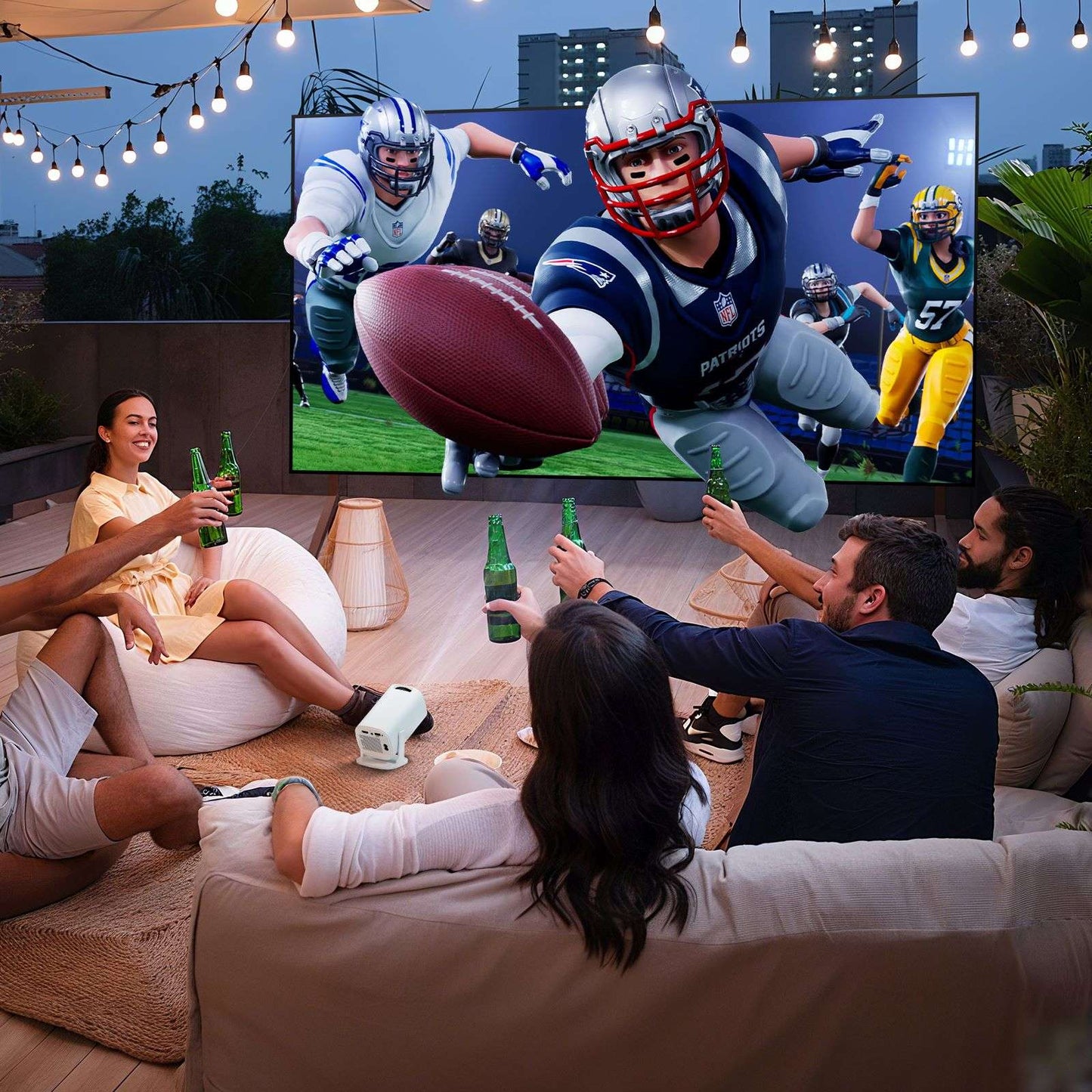 HONGTOP Android 14 P30PRO Supports 720p Screen Mirroring Smart Projector 4K WiFi6 Smart Home Theater Outdoor Portable Projector