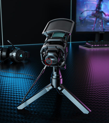 Microfone para Gravação RGB Zealsound com Braço Articulado/Microfone Condensador USB com Tripé para Jogos, Podcast, Streaming e Youtube