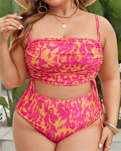 2025 Print Two Piece Plus Size Bikini Women Strapped Large Swimsuit High Waist Lady Chubby Swimwear Beach Curvy Bathing Suit