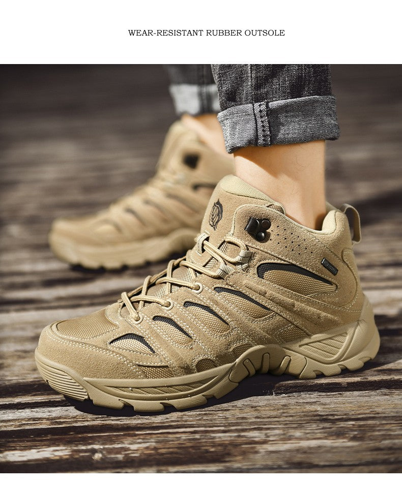 Novas Botas de Couro Masculinas de Alta Qualidade Tênis de Pesca Caça Deserto Combate Botas Masculinas Sapatos de Caminhada ao Ar Livre Botas de Tornozelo Segurança no Trabalho