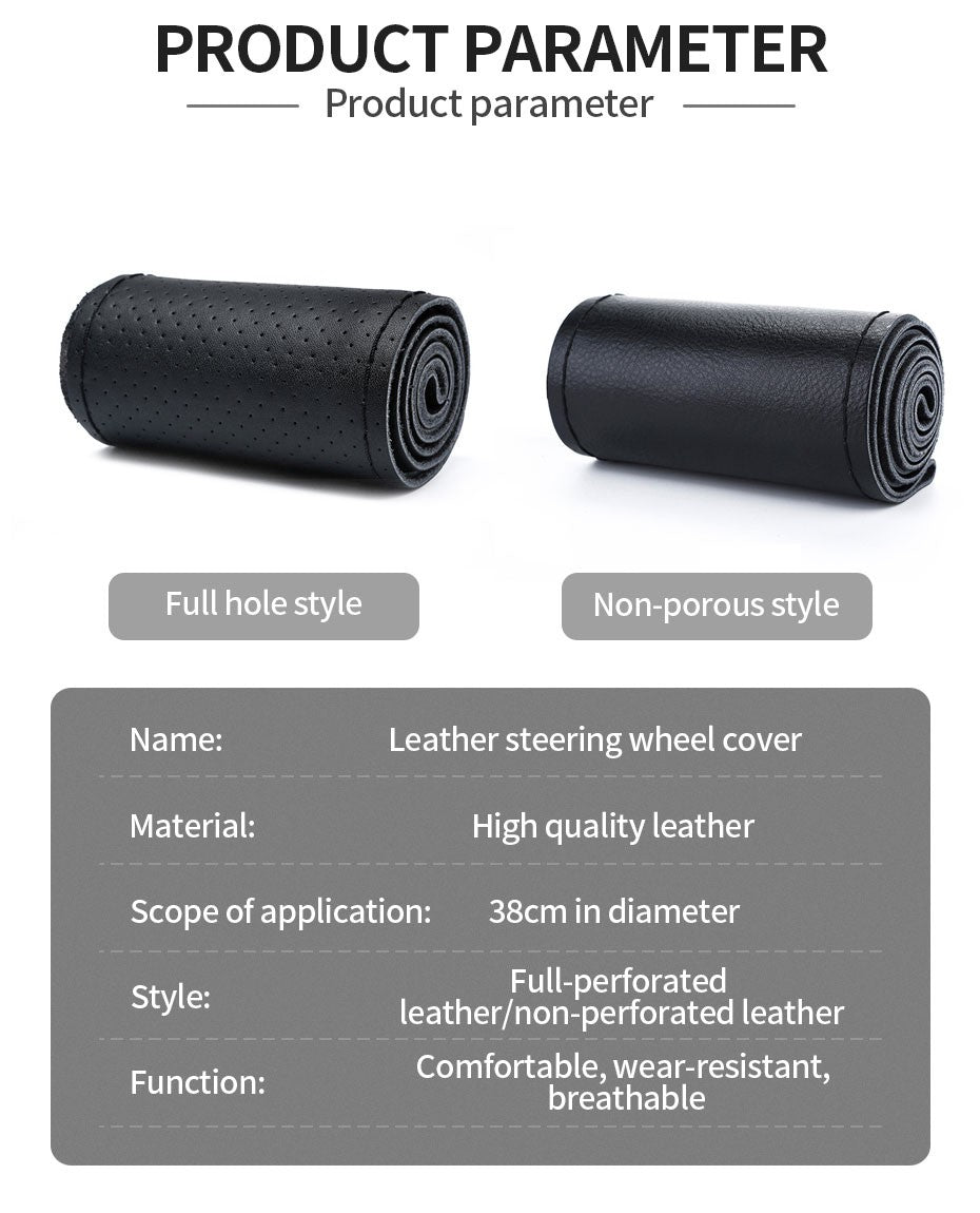 Capa de Volante SEAMETAL de Couro Genuíno com Agulhas e Linha, Trança DIY para Carro, Diâmetro 37-38cm