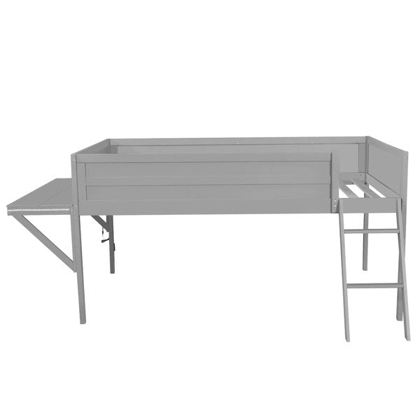 Cama Loft para Jogos de Tamanho Grande com Escrivaninha e Luzes LED, Acabamento Cinza, Design Elegante que Economiza Espaço