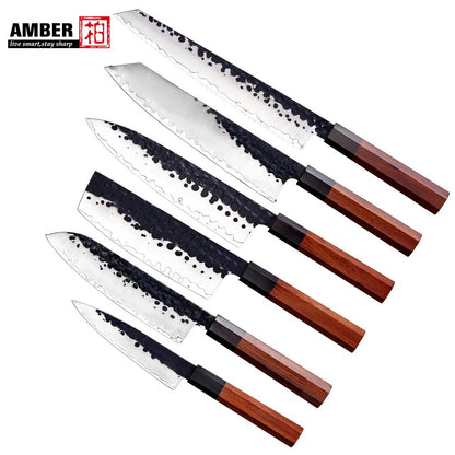 Amber 1-5pcs Kitchen Knives Set 3 Layers AUS-10 Steel Chef Knife Professional Japanese Knife Cooking African Mkuruti Handle